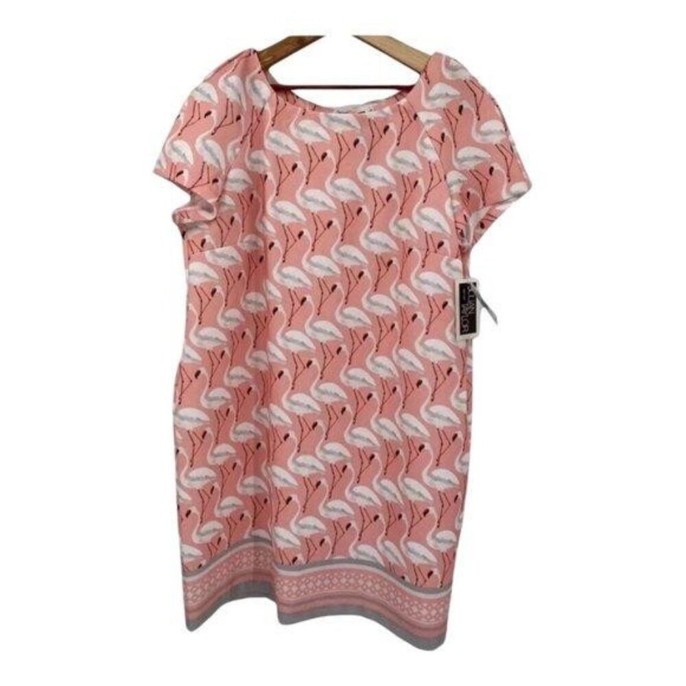 Julian Taylor Pink Flamingo Novelty Print Short Sleeve Sheath Dress 18W
